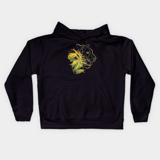 Yellow Lily Line Art Tiger Head Kids Hoodie